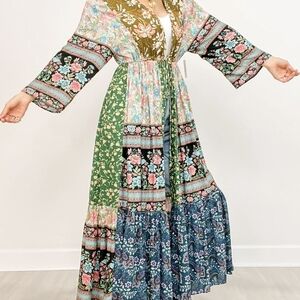 Blue Velvet Patch Long Kimono Soft Cool Material Size Medium New With Tag